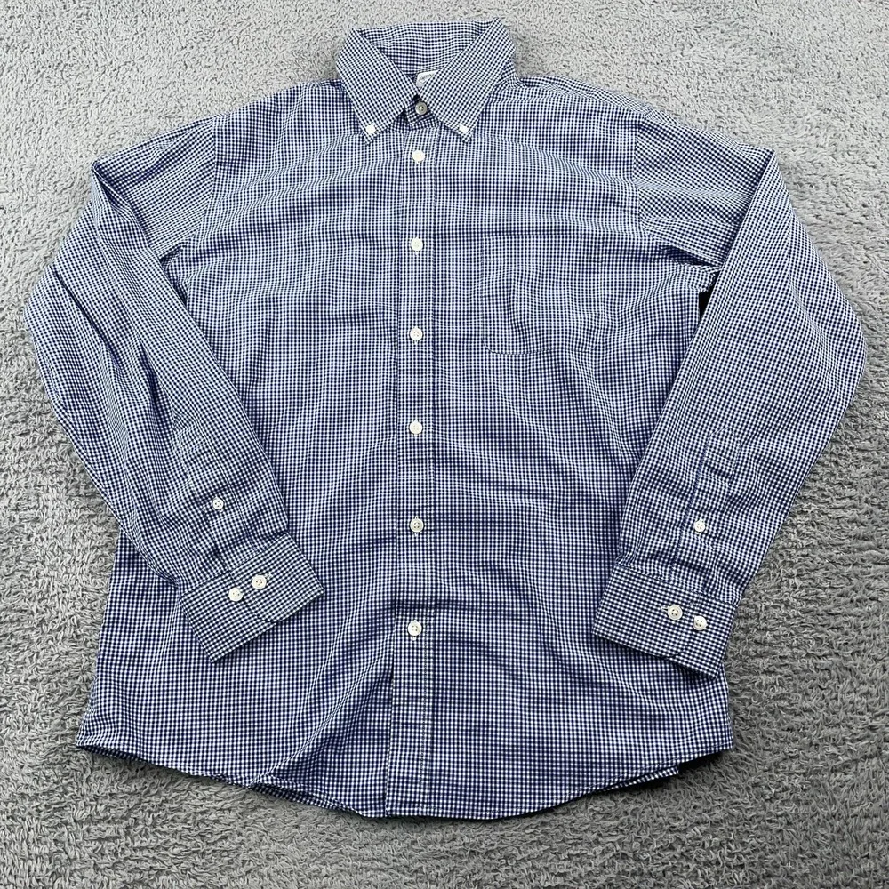 Brooks Brothers Shirt Mens Medium Blue Check Regent Fit Stretch Button Down